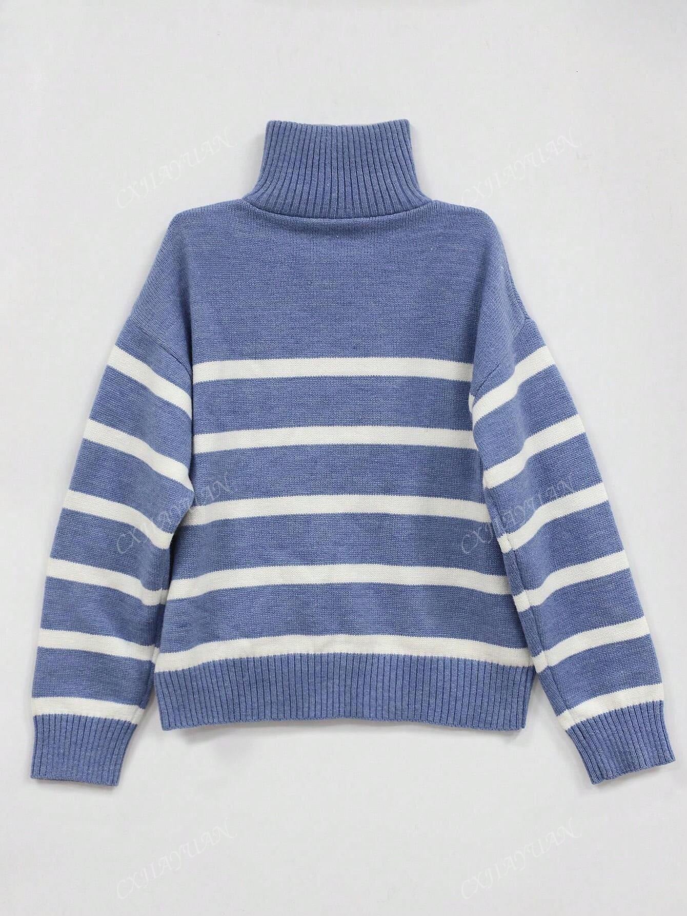 New Autumn/Winter Women Striped Crew Neck All-Match Sweater, Fashionable & Simple Pullover Design,Long Sleeve Tops