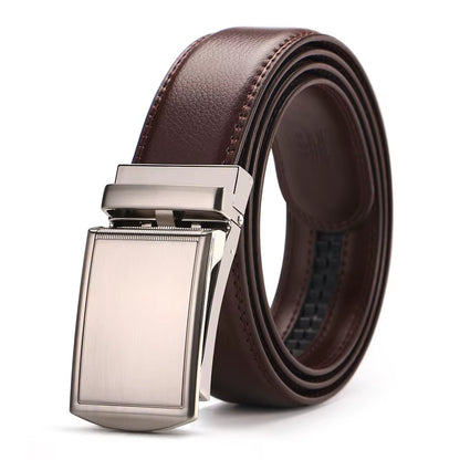 Men'S Ratchet Click Belt Genuine Leather Dress Belt for Men Jeans Holeless Automatic Sliding Buckle Black Brown Belts Cin