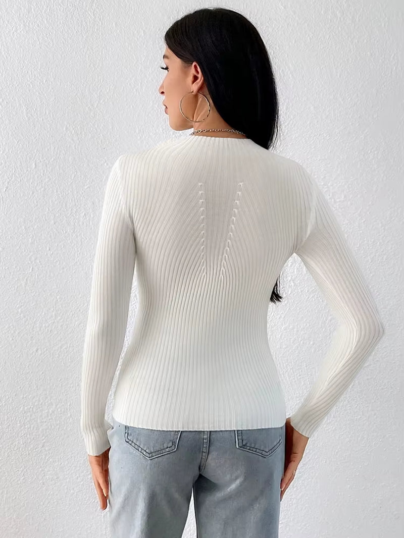 Solid White and Black Tops Sweaters 2024 Autumn Winter Long Sleeve Turtleneck Pullovers Fashion Womens Sweaters Femme Clothing