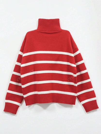 New Autumn/Winter Women Striped Crew Neck All-Match Sweater, Fashionable & Simple Pullover Design,Long Sleeve Tops