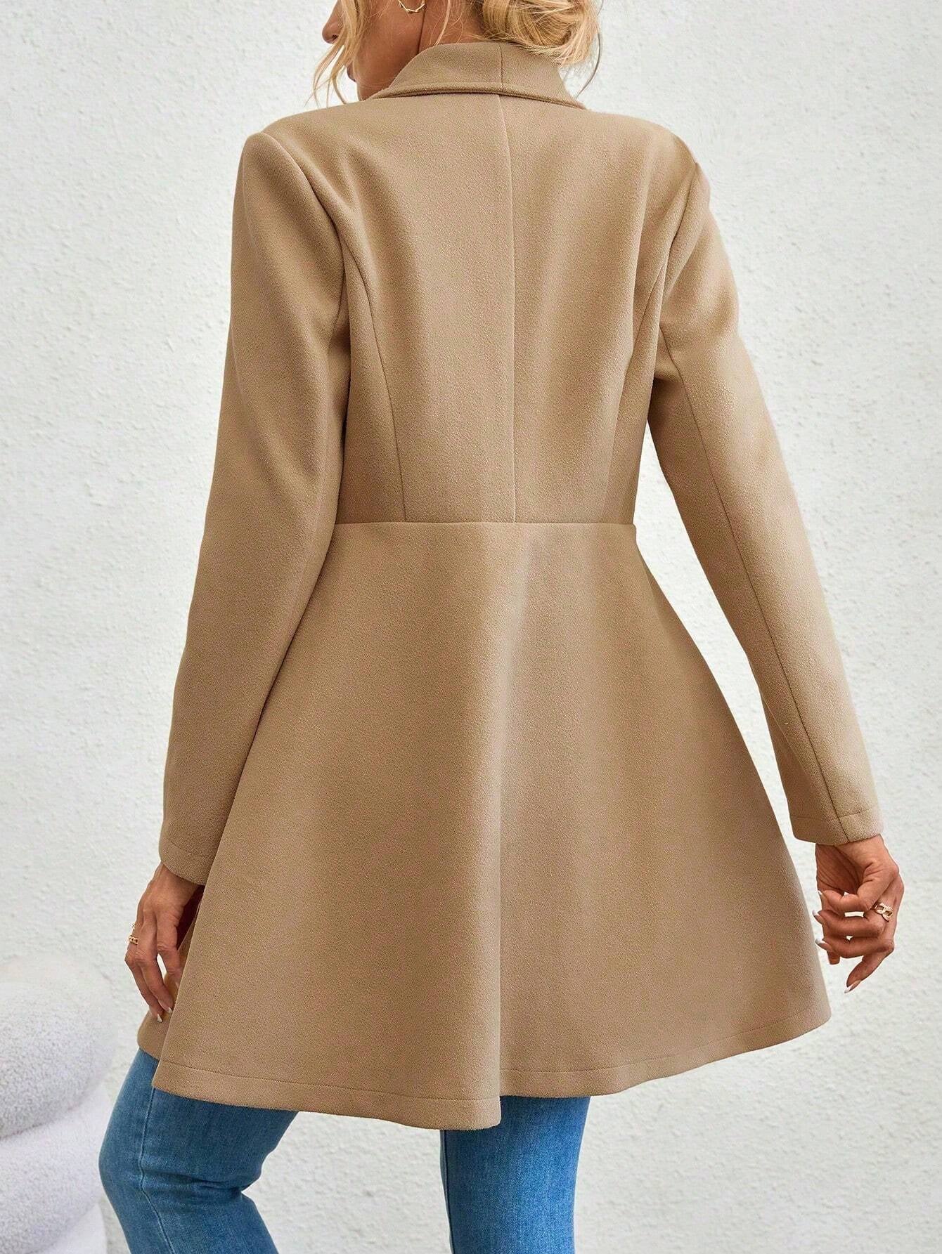 SHEIN RaffinéA Waterfall Collar Double Button Overcoat