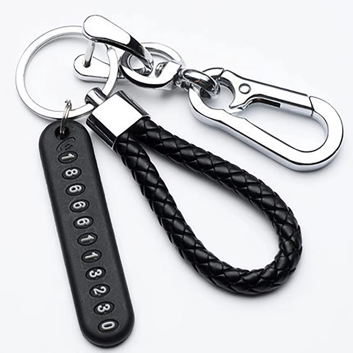 Trendy DIY Mobile Phone Number Plate Pendant Keychain for Men Punk Simple Woven Leather Rope Anti-Lost Car Key Chain Accessories