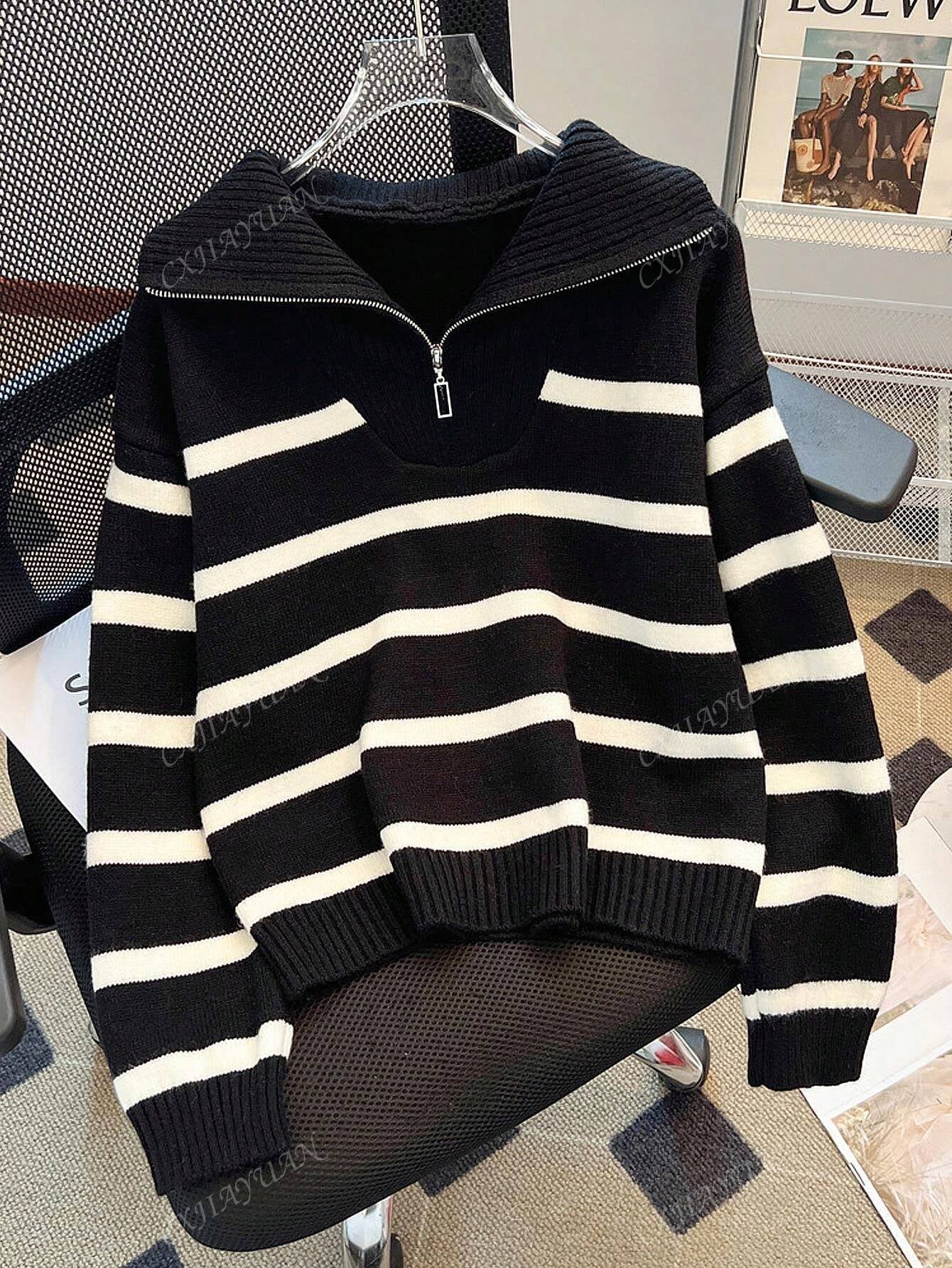 New Autumn/Winter Women Striped Crew Neck All-Match Sweater, Fashionable & Simple Pullover Design,Long Sleeve Tops