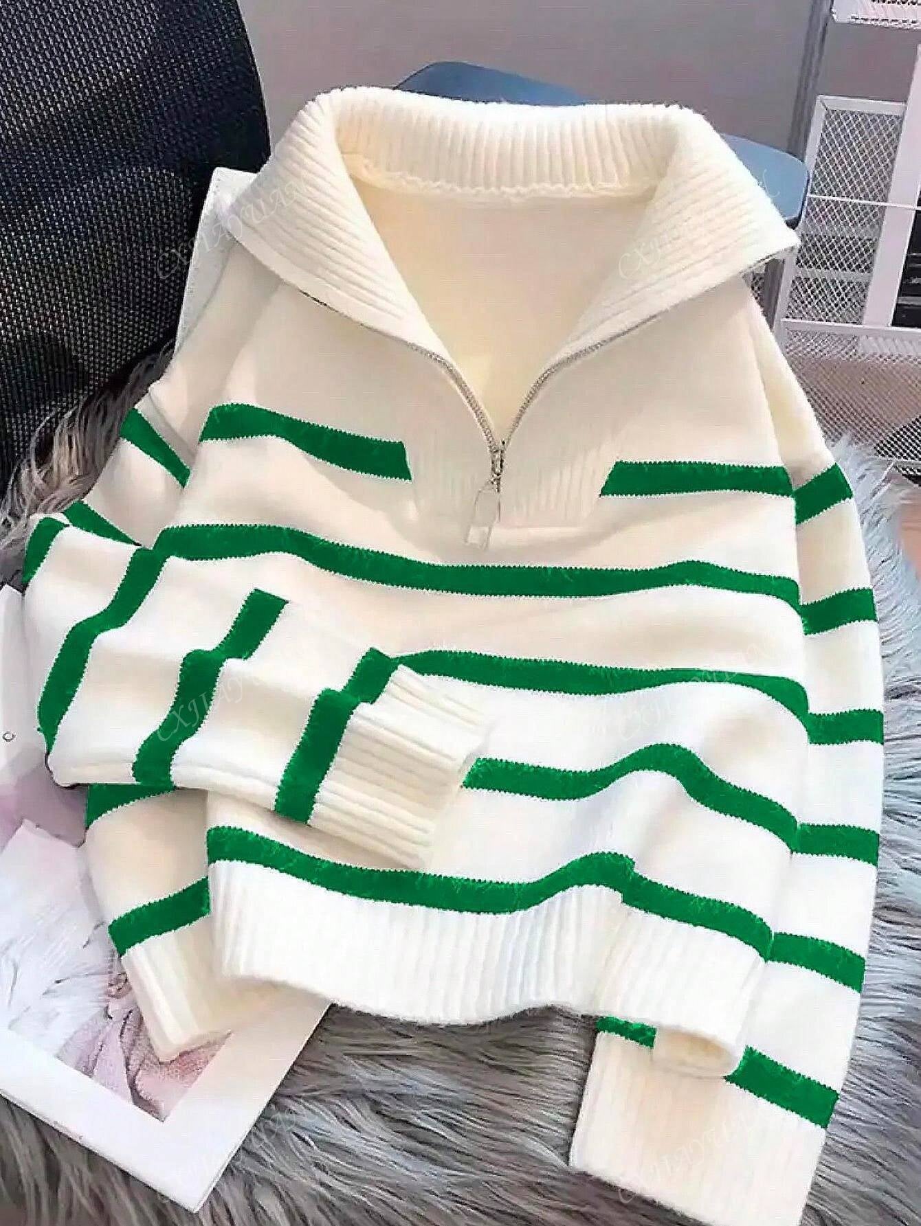 New Autumn/Winter Women Striped Crew Neck All-Match Sweater, Fashionable & Simple Pullover Design,Long Sleeve Tops