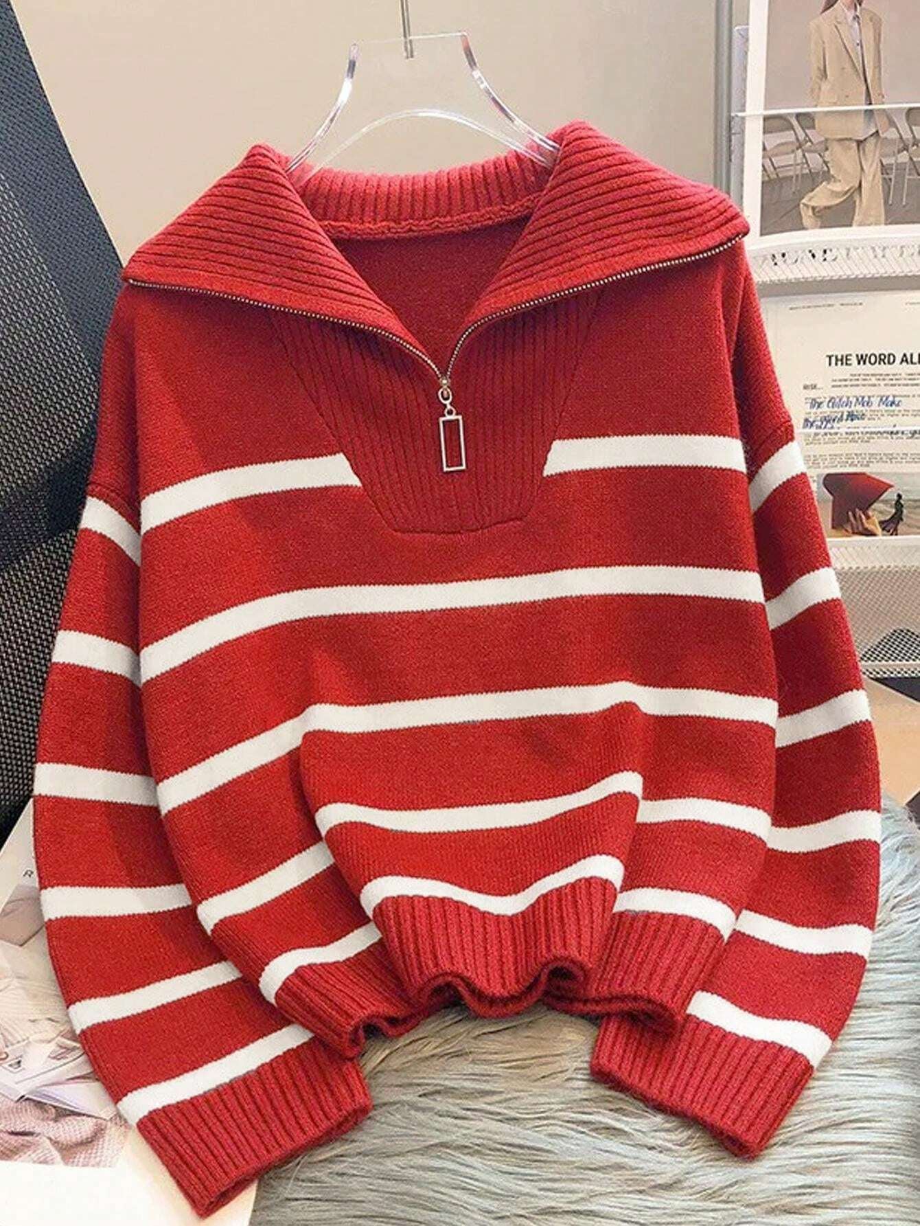 New Autumn/Winter Women Striped Crew Neck All-Match Sweater, Fashionable & Simple Pullover Design,Long Sleeve Tops