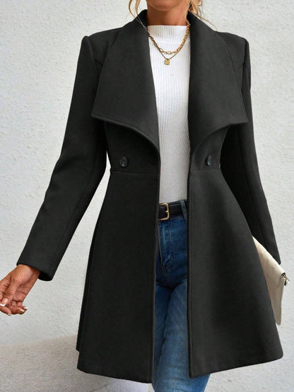 SHEIN RaffinéA Waterfall Collar Double Button Overcoat