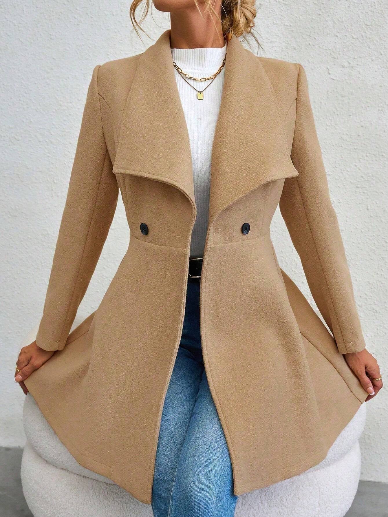 SHEIN RaffinéA Waterfall Collar Double Button Overcoat