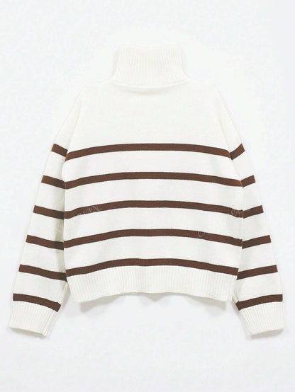 New Autumn/Winter Women Striped Crew Neck All-Match Sweater, Fashionable & Simple Pullover Design,Long Sleeve Tops