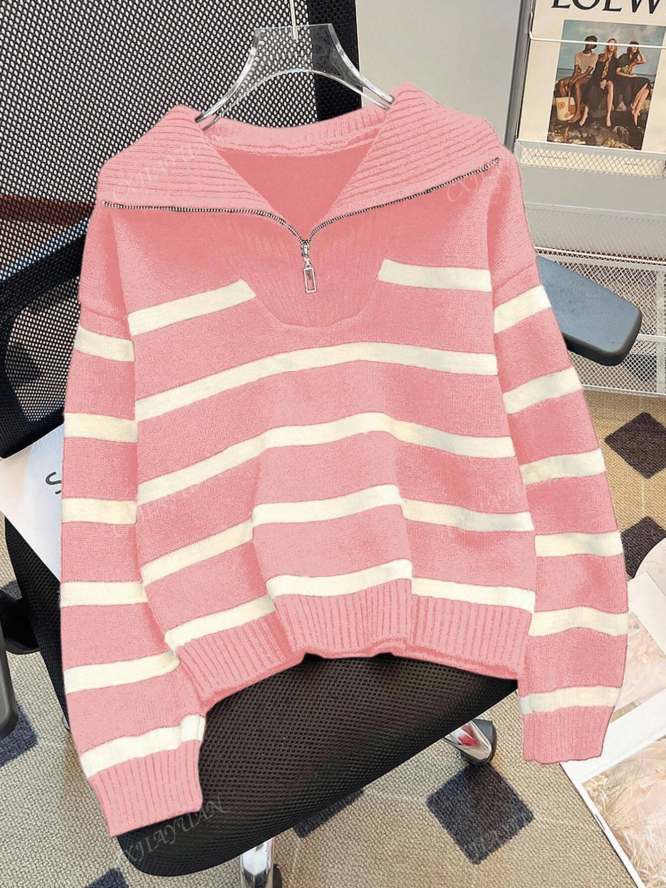 New Autumn/Winter Women Striped Crew Neck All-Match Sweater, Fashionable & Simple Pullover Design,Long Sleeve Tops