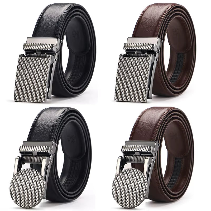 Men'S Ratchet Click Belt Genuine Leather Dress Belt for Men Jeans Holeless Automatic Sliding Buckle Black Brown Belts Cin