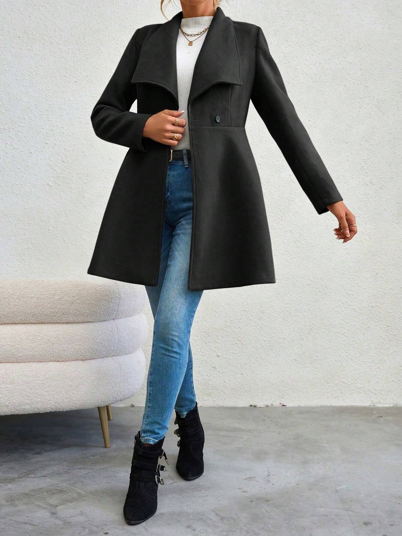 SHEIN RaffinéA Waterfall Collar Double Button Overcoat