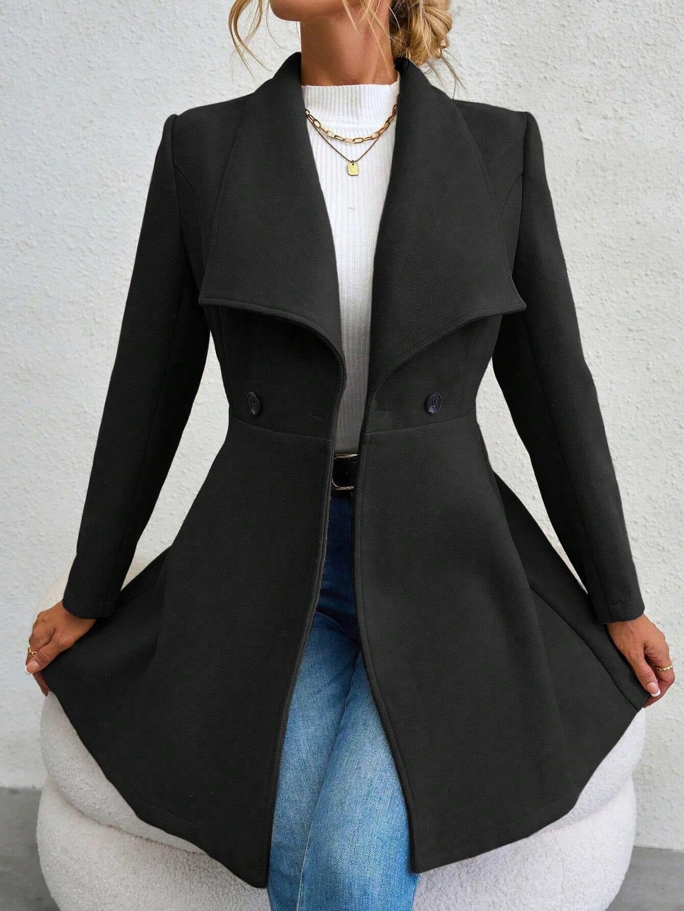 SHEIN RaffinéA Waterfall Collar Double Button Overcoat