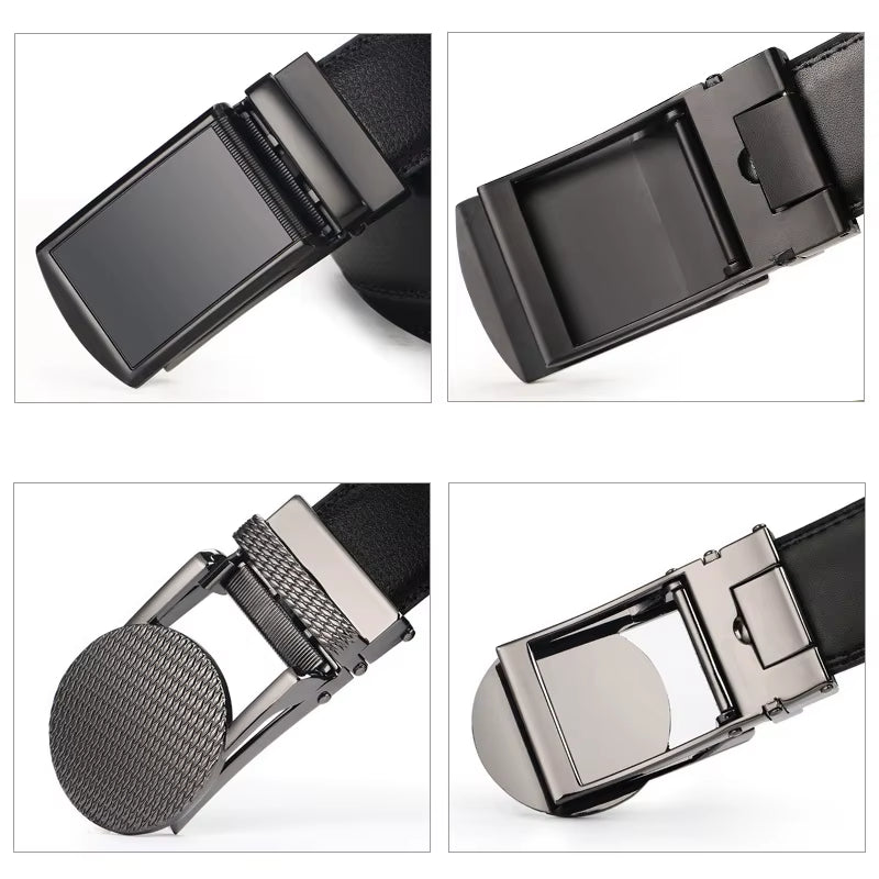 Men'S Ratchet Click Belt Genuine Leather Dress Belt for Men Jeans Holeless Automatic Sliding Buckle Black Brown Belts Cin