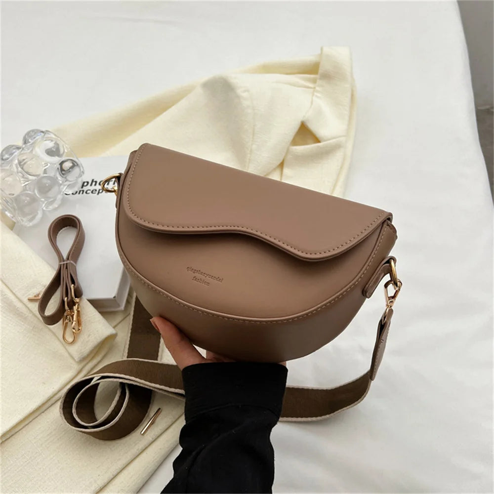 2023 New Pu Leather Women'S Crossbody Bags with Stylish Red Wide Shoulder Strap Fashionable Shoulder Solid Color Underarm Bags