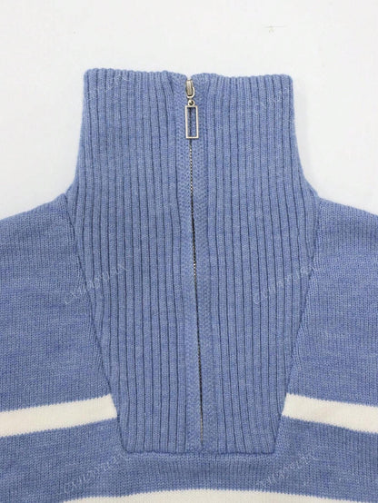 New Autumn/Winter Women Striped Crew Neck All-Match Sweater, Fashionable & Simple Pullover Design,Long Sleeve Tops