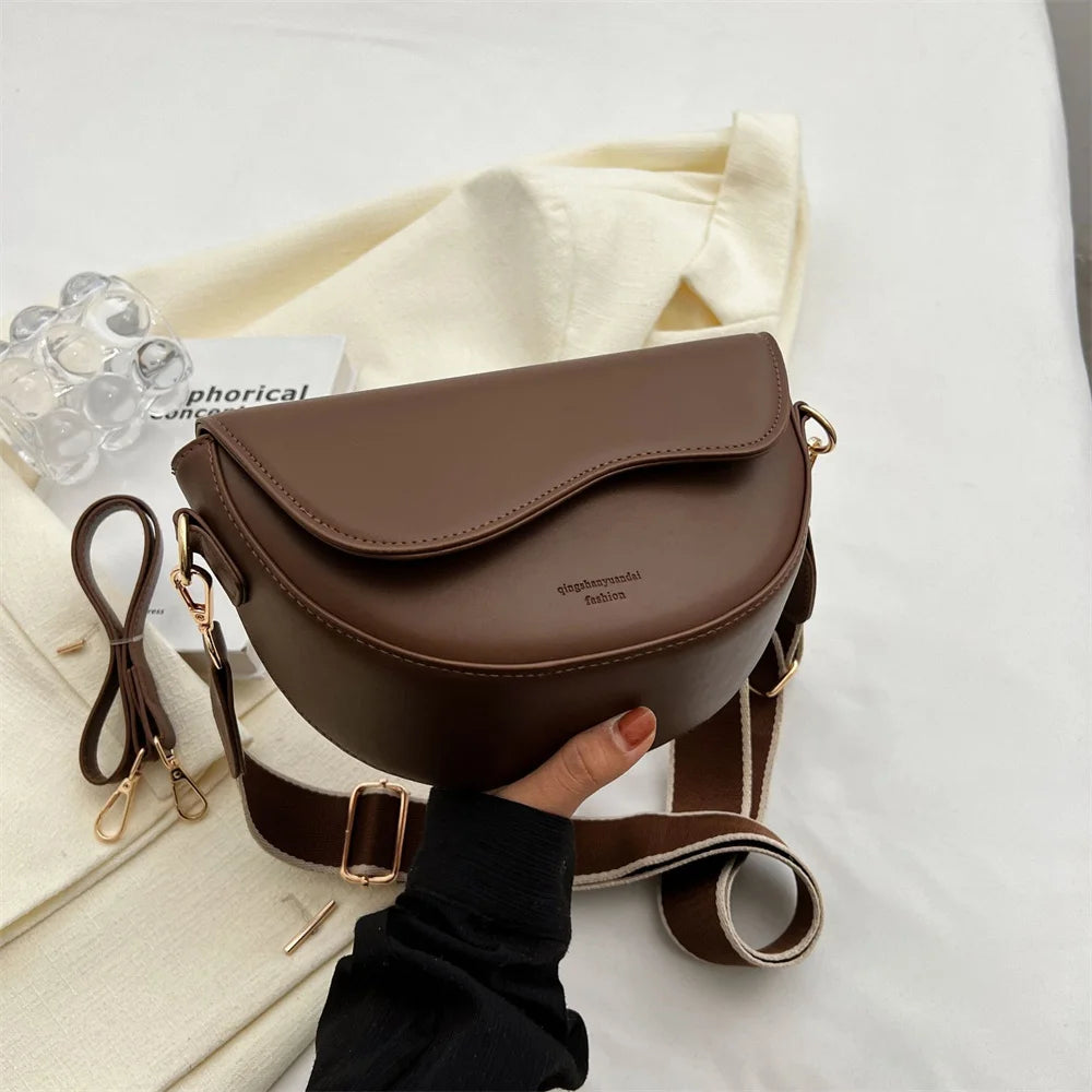 2023 New Pu Leather Women'S Crossbody Bags with Stylish Red Wide Shoulder Strap Fashionable Shoulder Solid Color Underarm Bags