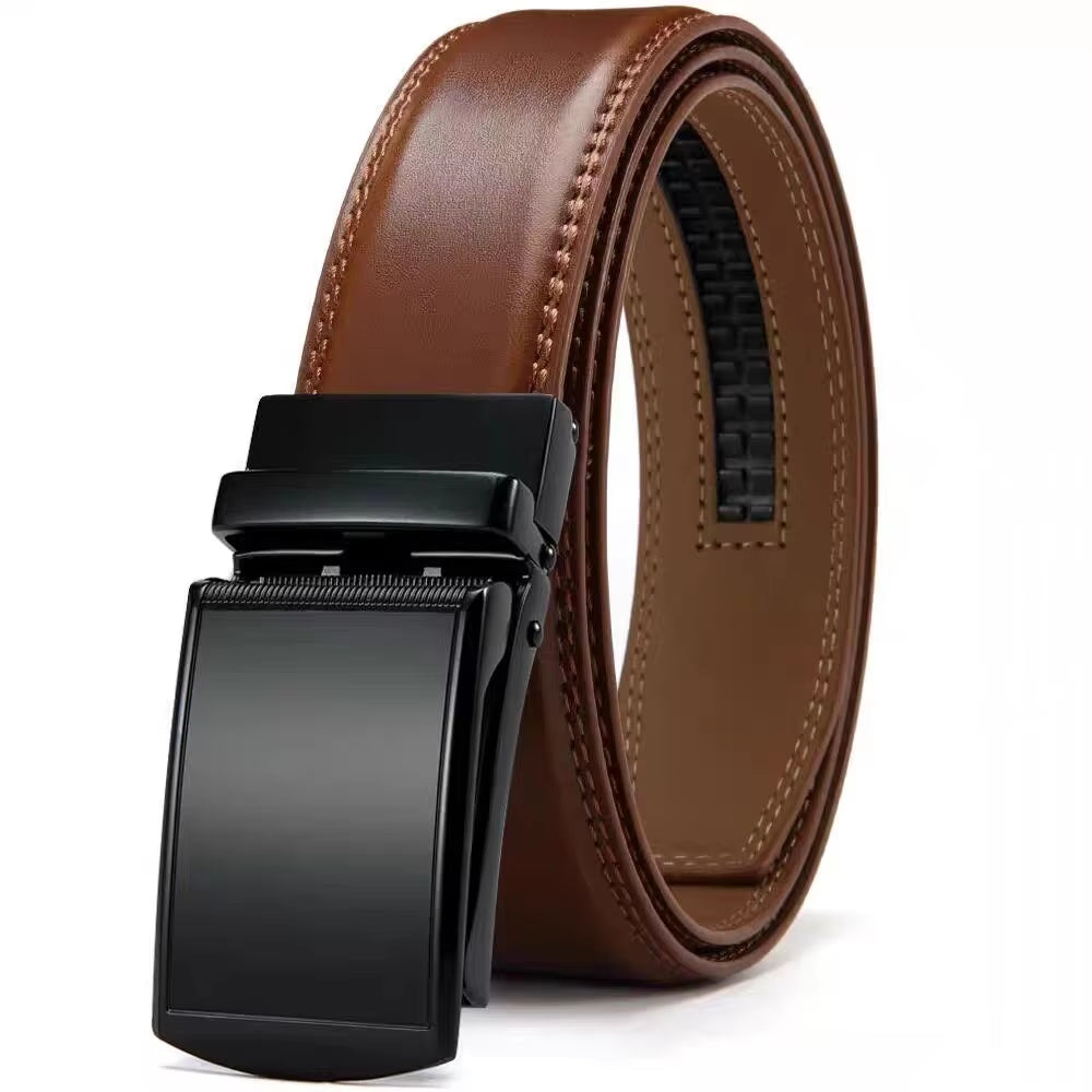 Men'S Ratchet Click Belt Genuine Leather Dress Belt for Men Jeans Holeless Automatic Sliding Buckle Black Brown Belts Cin