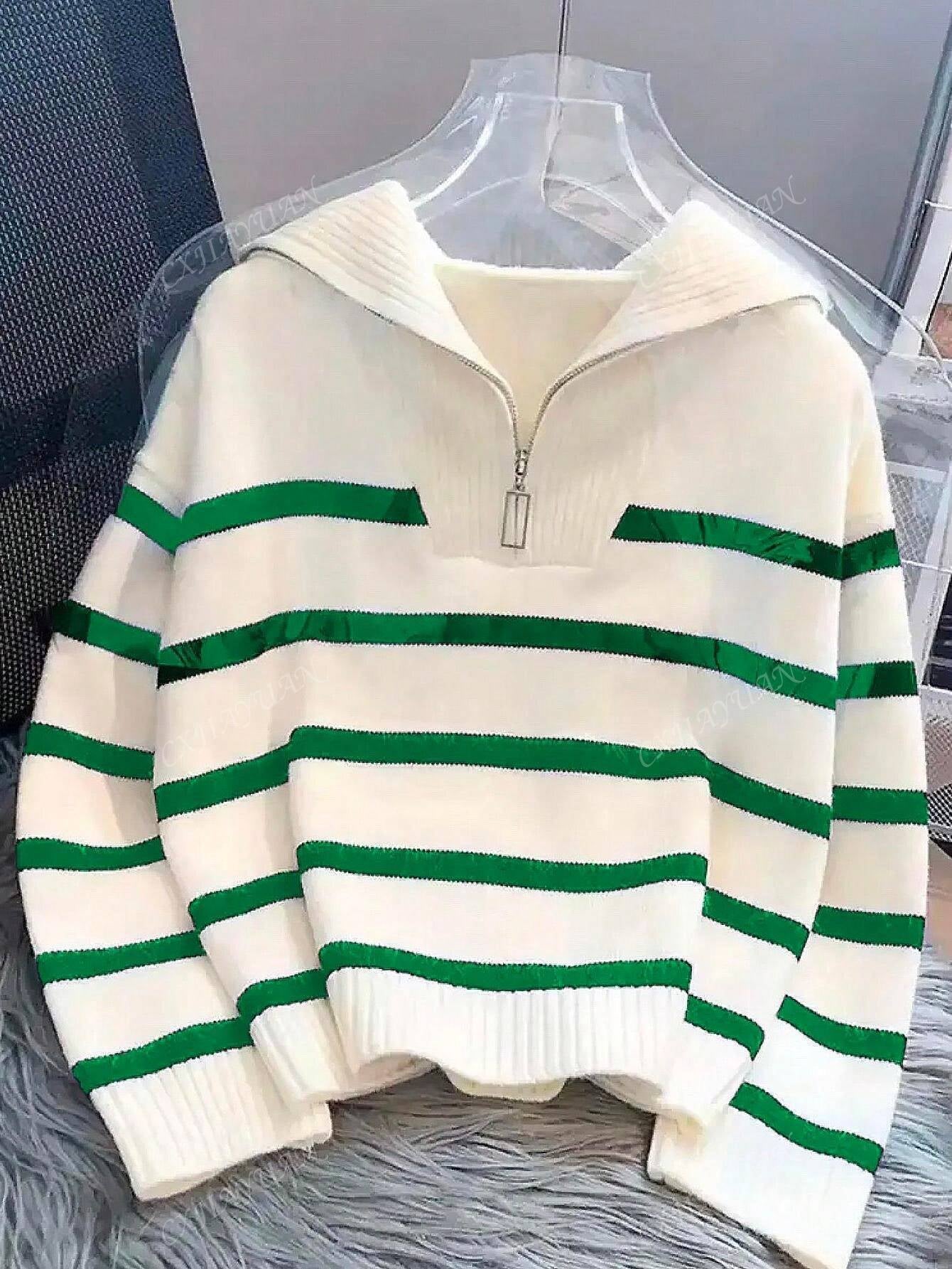 New Autumn/Winter Women Striped Crew Neck All-Match Sweater, Fashionable & Simple Pullover Design,Long Sleeve Tops