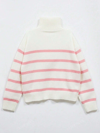 New Autumn/Winter Women Striped Crew Neck All-Match Sweater, Fashionable & Simple Pullover Design,Long Sleeve Tops