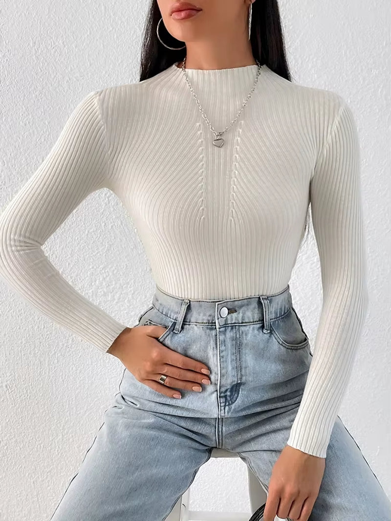 Solid White and Black Tops Sweaters 2024 Autumn Winter Long Sleeve Turtleneck Pullovers Fashion Womens Sweaters Femme Clothing